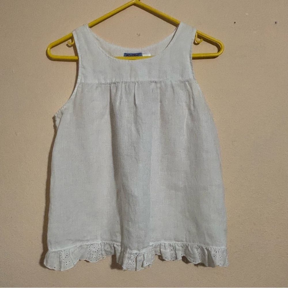 Acrobat White 100% Linen Sleeveless Ruffled Blouse Open Back Size S